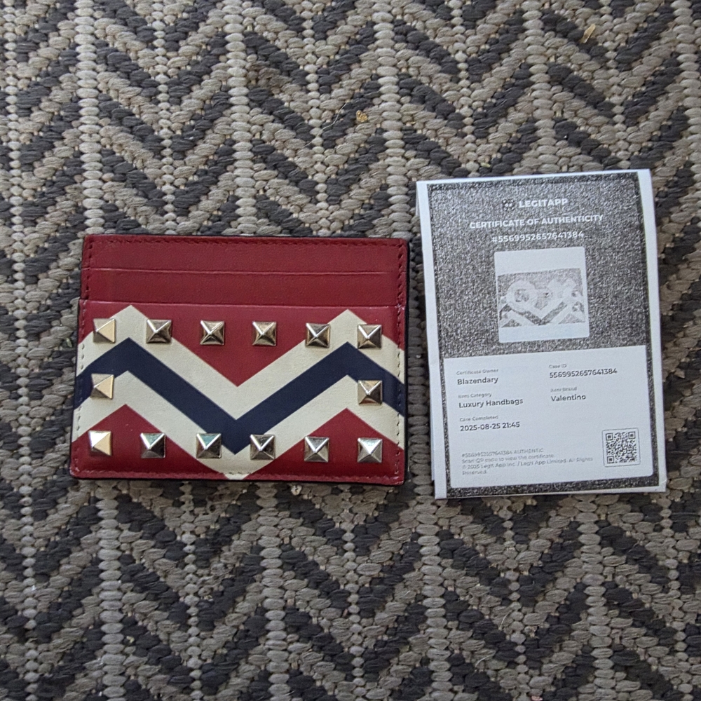 Valentino Red and Blue Studded Card Holder